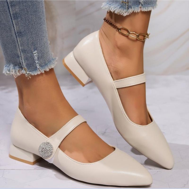 Fashion Women 3cm 5cm High Heels Sweet Valentine Pumps Female Soft Leather Square Heels Lady Elegant Metal Buckle Strap Mary Jane Shoes