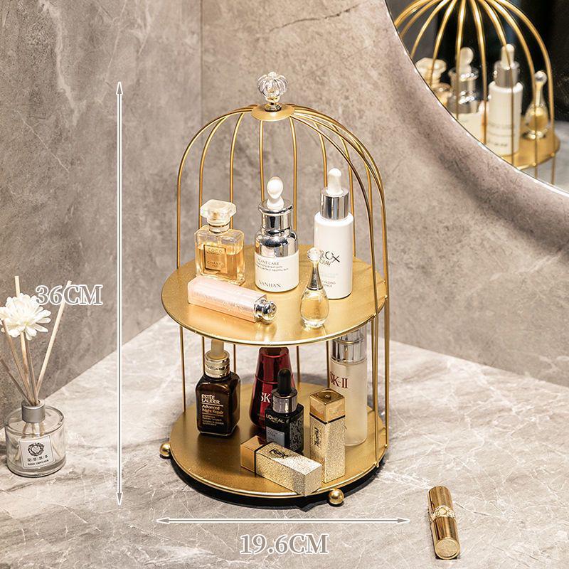 Wrought Iron Birdcage Desktop Organizer: Home Decor for Cosmetics and Dressing Table