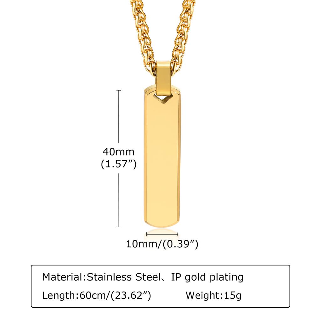Engraved Jewelry Simple Pendant Stainless Steel Three-Dimensional Rectangular Strip Geometric Necklace Men'S Jewelry Pn-1676