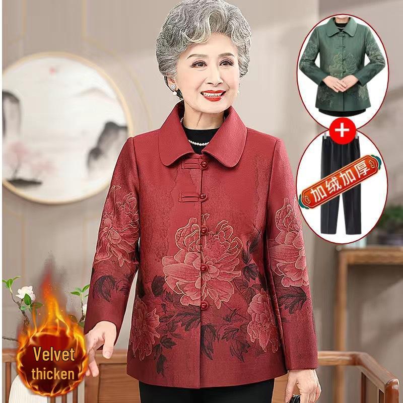 Stylish Spring/Autumn Floral Jacket for Middle-Aged and Elderly Women