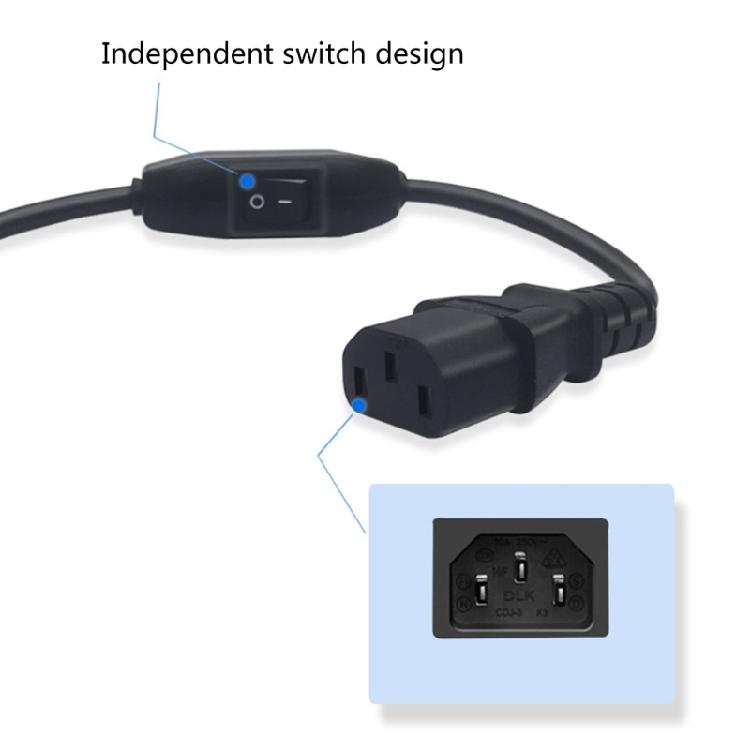 PVC IEC320 C13 To C14 Extension Power Cord 10Amp Charging Cable Black with Switches
