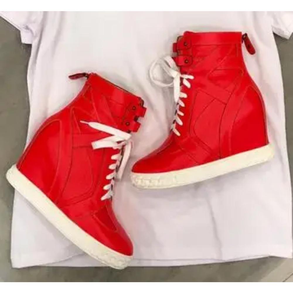 

Модні черевики на шнурівці з латками, що збільшують зріст, жіночі 8 см танкетки на внутрішній платформі, ковбойські черевики високого верху з крокодилячої натуральної шкіри 39