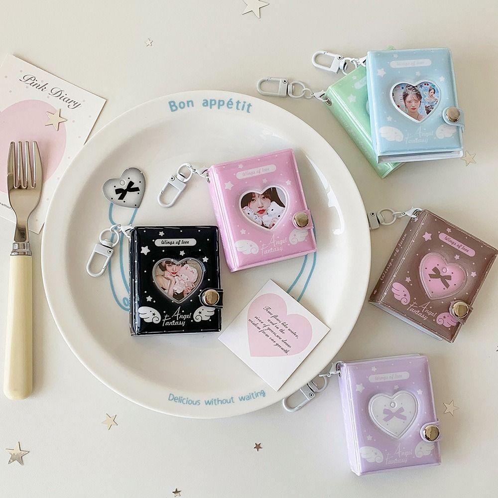 Durable 2-inch Card Storage Photocard Holder Wings Patterns With Keychain Kpop Idol Card Binder Photo Album