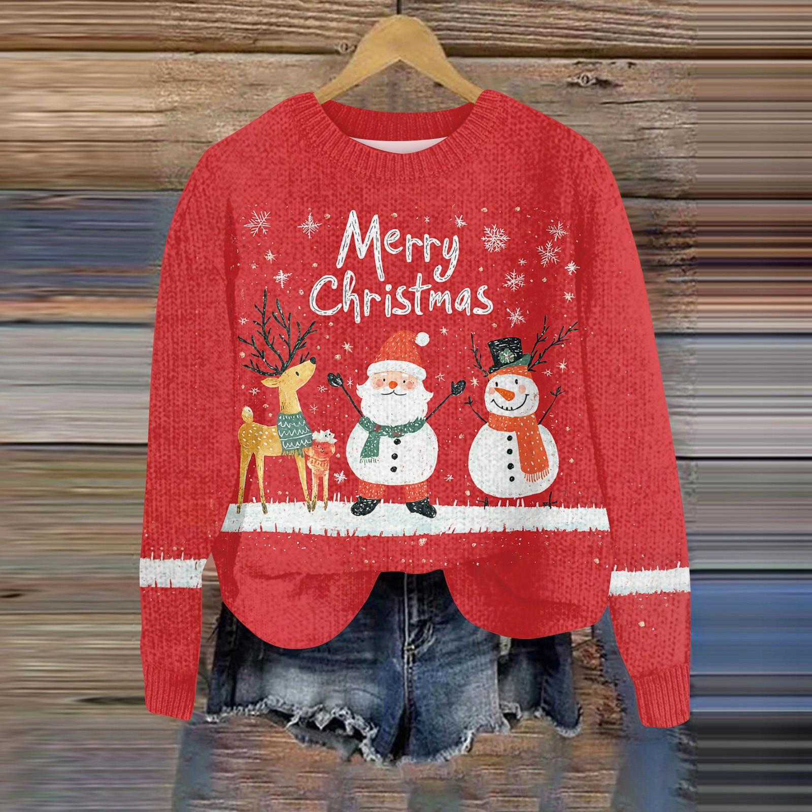 

Рождественские толстовки для женщин Вязаный свитер Милая рубашка Осенний свитер с круглым вырезом Топы XL арбуз красный