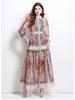 Elegant Classical Court Style Spring 2025 Printed Cinched-Waist Long Dress