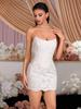 White Lace Strapless Bodycon Mini Dress - Waist-Cinched Elegant Style for Formal Banquets and Parties