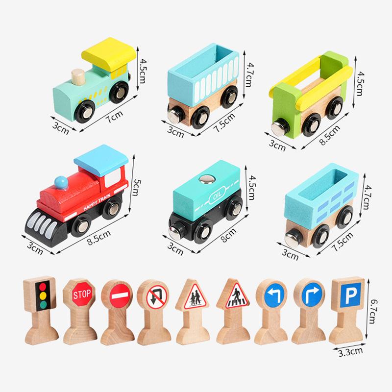 Wooden Magnetic Train Montessori  Early Educational Cognition Traffic Sign Toy Sorting Learning Teaching Car Cartoon Set