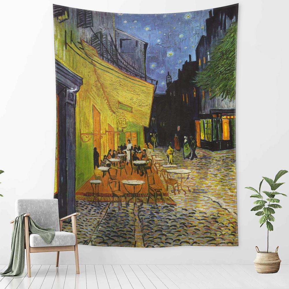 Idyllic Forest Cabin Tapestry Wall Hanging Bohemian Psychedelic Mystery Van Gogh Oil Painting Bedroom Decor