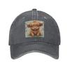 Highland Cow Cartoon Animal Denim Fabric Cap Casual Baseball Caps Adjustable Hat Summer Unisex Baseball Hats