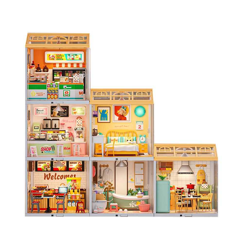 Children's DIY Handmade Cottage Light Building Block Scene 3D Puzzle Children's Educational Assembly Toy Gift