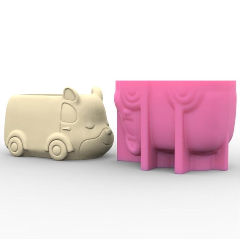 3D DIY Flower Pots Mold Silicone Concrete Mold Animal Car Shape Silicone Vase Molds for Crafting Concrete Candle Holders