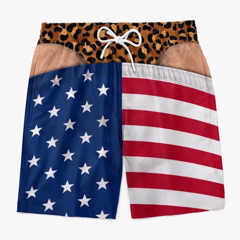 Vīriešu Amerikas karoga sadalīti boardšorti, leoparda