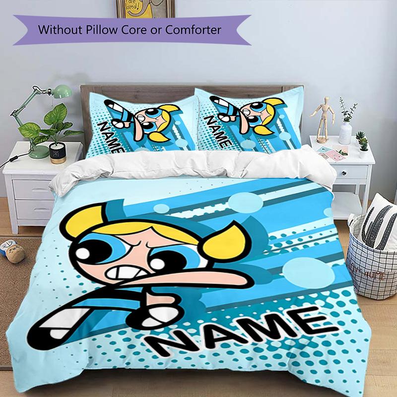 3pcs The Powerpuff Girls2 Cover Set - Personalized Name, HD Printed Bedding with 1 Cover and 2 Pillowcases - Perfect for Home Decor, Easy Care