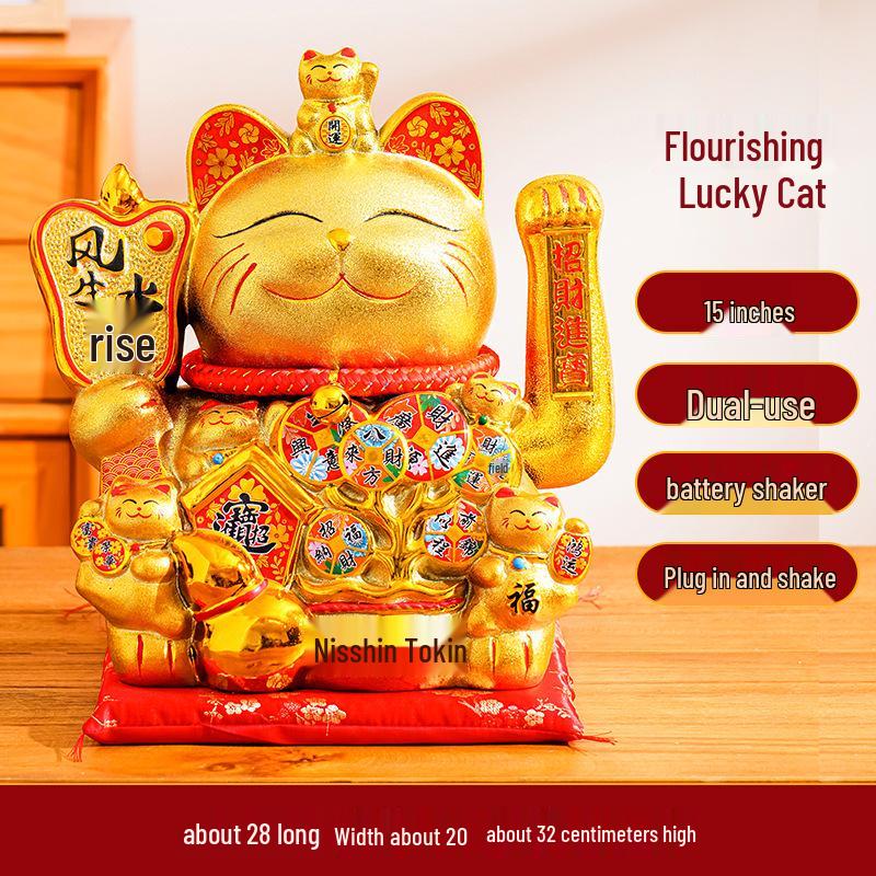 Ceramic Lucky Cat Figurine with Waving Hand – Customizable Gold Shop Gift for 2026 Opening Ceremony
