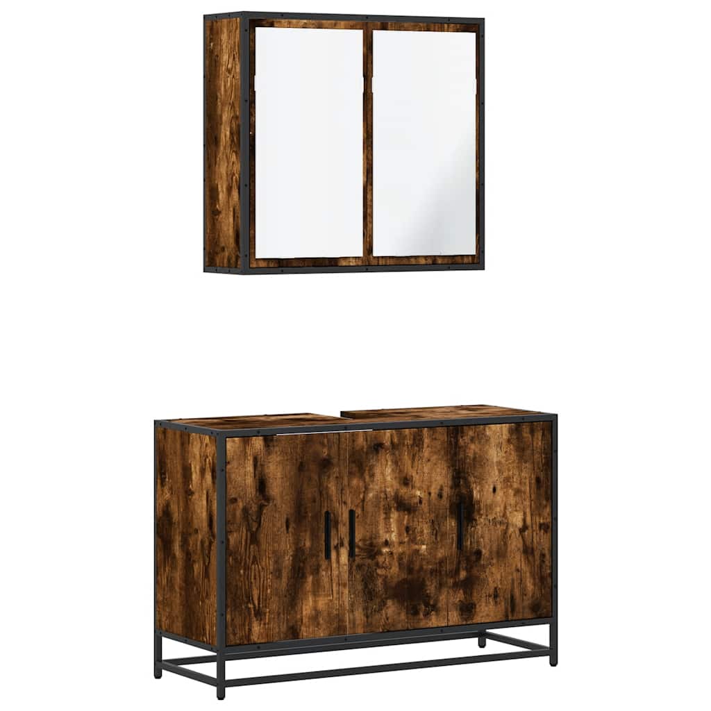 2 piece bathroom furniture set smoked oak wood based material