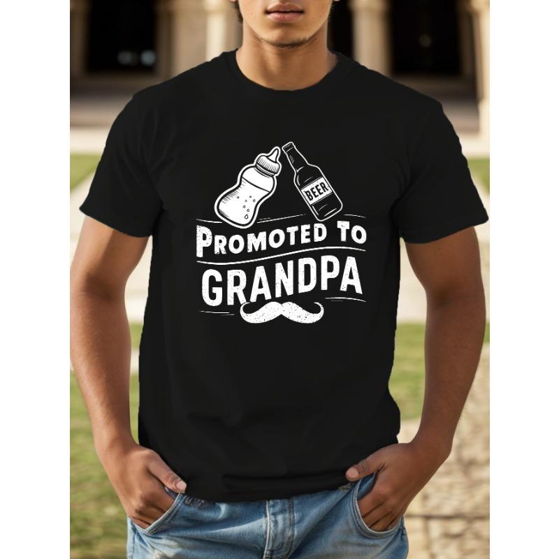 

European Size Men S Promoted To Grandpa Graphic Tee, Casual Crew Neck Short Sleeve T-Shirt, 100% Cotton Knit Fabric, Slight Stretch, Regular Fit S разноцветный