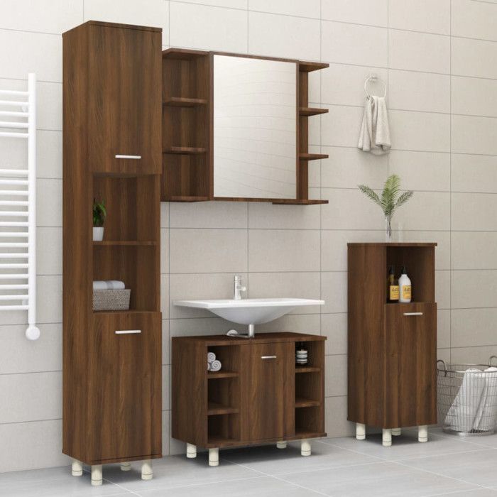 VidaXL Bathroom Cabinet Brown Oak 30x30x95 Cm Engineered Wood 815608