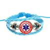 Emergency Medical Technician Paramedic Symbol Logo Black Button Leather Bracelet Glass Dome Blue Star of Life Logo Jewelry