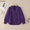 ZANZEA Women Casual Turn Down Collar Long Sleeve Elegant Blouse