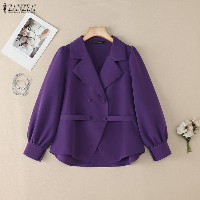 ZANZEA Women Casual Turn Down Collar Long Sleeve Elegant Blouse