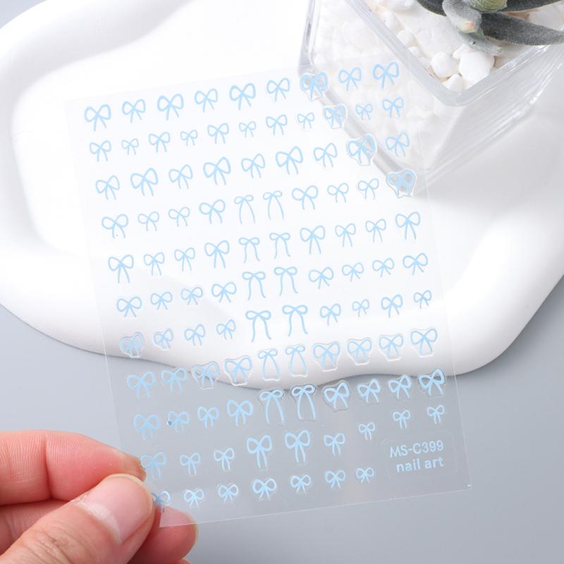 Błyszcząca biała wstążka kokarda naklejki na paznokcie 3D Nail Art Design dekoracje naklejki wstążka kokarda diy manicure naklejki