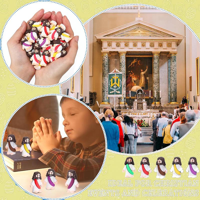 10/20/30pcs Mini Jesus Statue Set Multicolor Jesus Figurines for Baptism Favors Christmas Easter Party Decoration Table Ornament