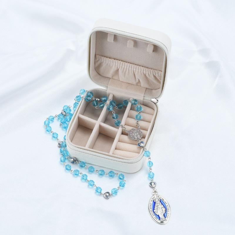 Christian Retro Decorated Mary Blessing Rosary Prayer Necklace Religious Cross Necklace
