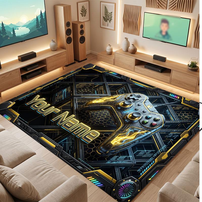 City Cyberpunk Theme Crystal Velvet Floor Rug Personalized Custom Name Text Warm Carpet Home Decoration