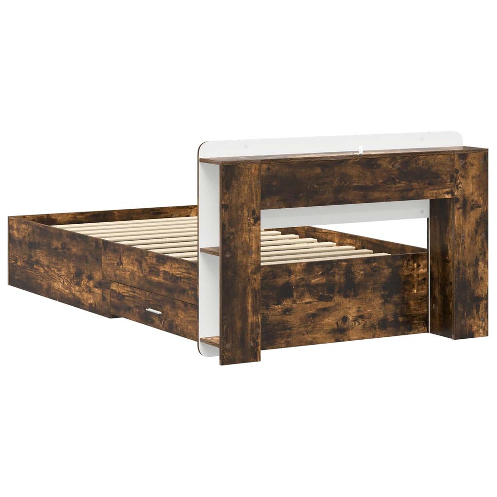 Bed Frame with Storage Space Smoked Oak 100 x 200 cm