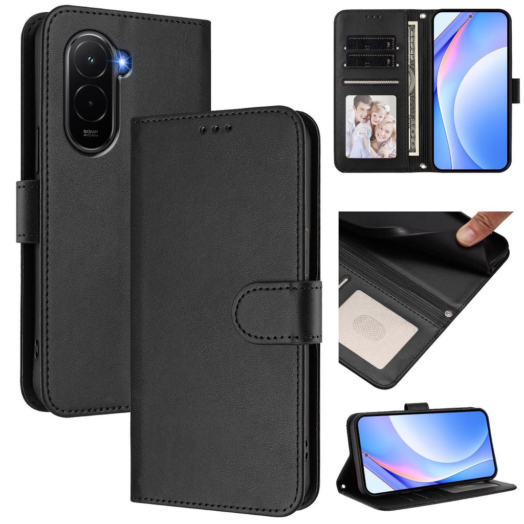 For Xiaomi Poco M7 Plus 5G/M7 4G (169mm) Wallet Case RFID Blocking Calf Texture Leather Stand Phone Cover with Strap