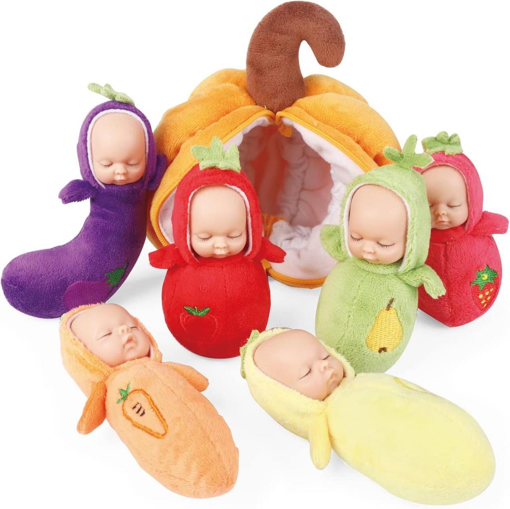 eDollable 10 Cm Small Dolls Playset Includes 6 Soft Mini Dolls and a Storage Bag, Realistic Looking Small Baby Dolls Set for Toddlers