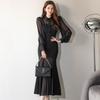 Korean Style Women's Autumn 2023 Slim Fit Ruffle Hem Dress