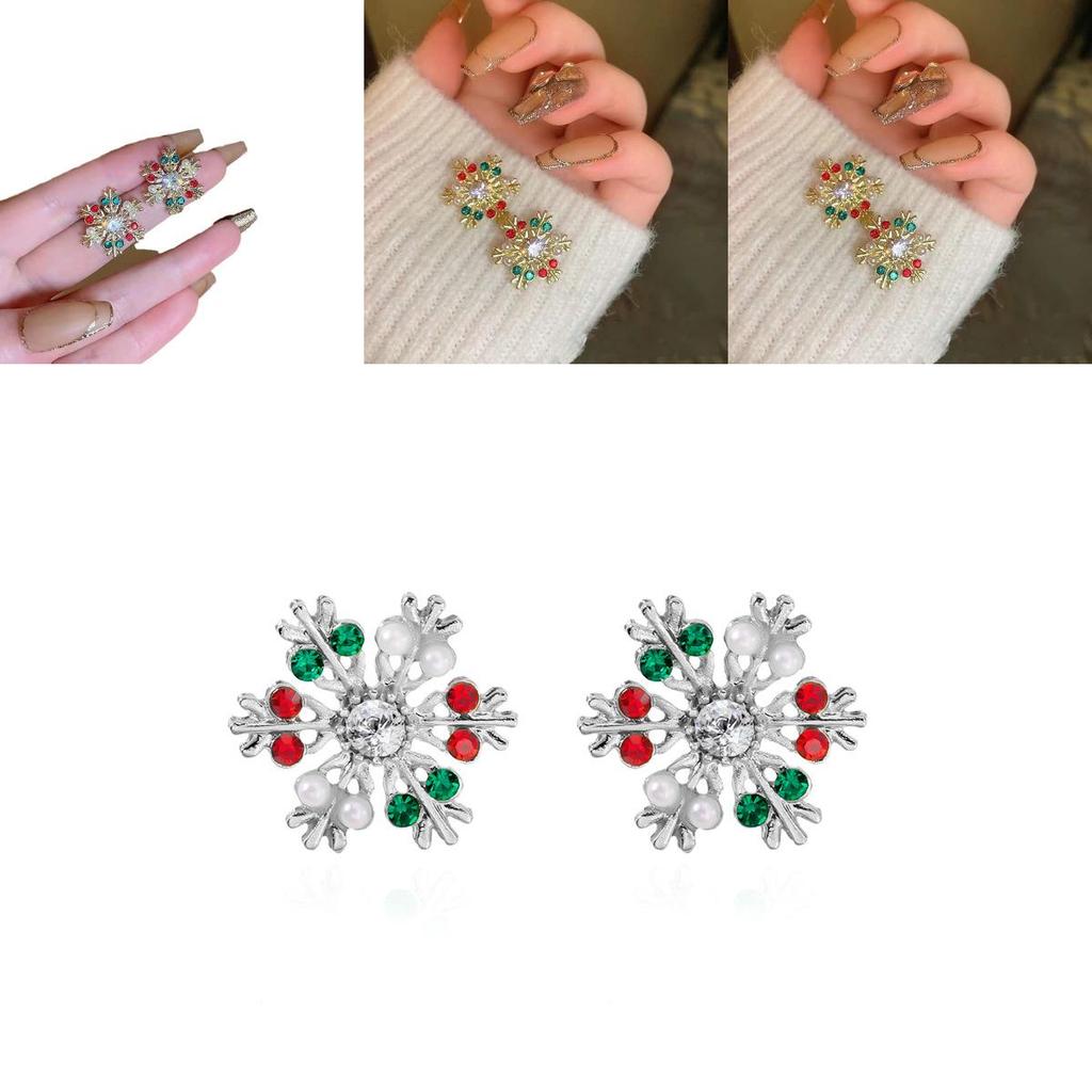 Christmas Snowflake Earrings With Crystals Geometric Alloy Design For Women