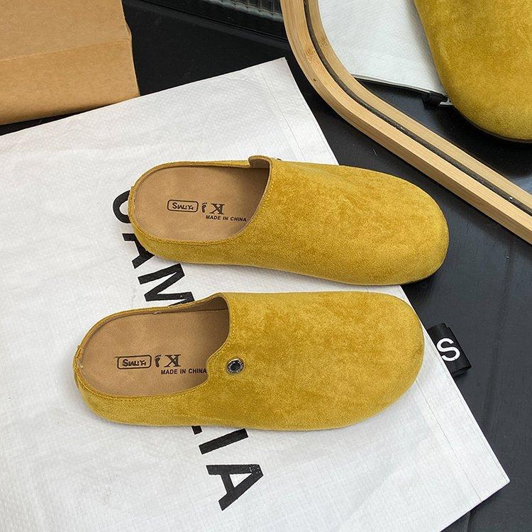 

2025 spring new bag head half slippers women wear platform one pedal lazy shoes casual Boken shoes 35 жовтий