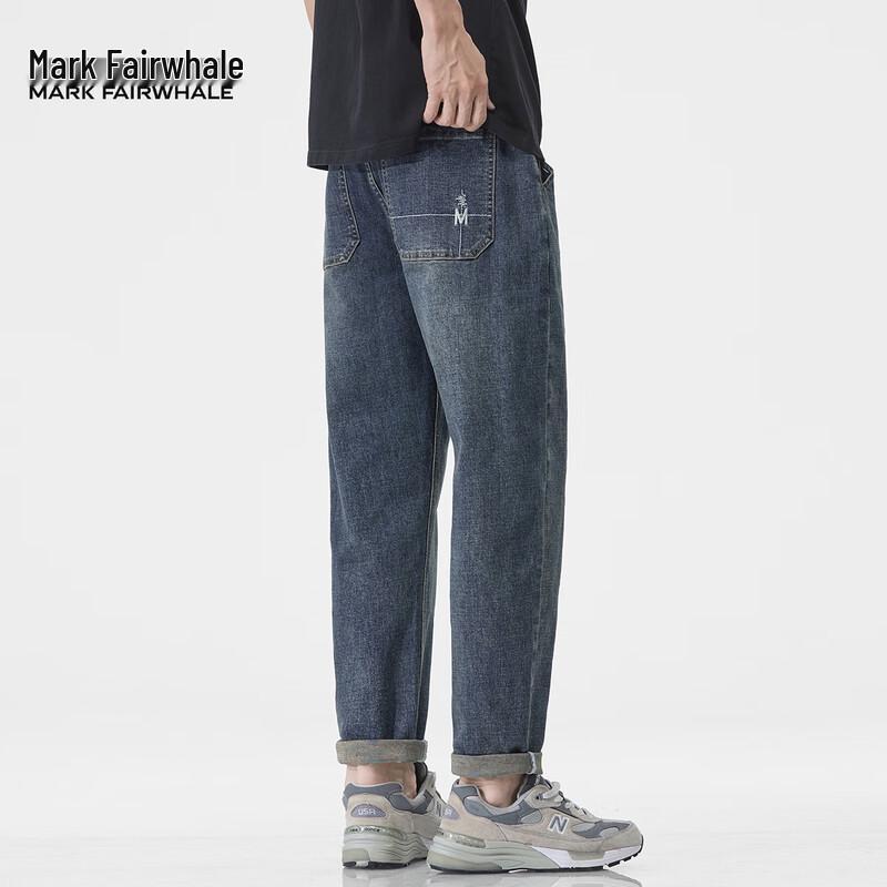 Mark Fairwhale Men's Retro Loose Straight-Leg Cropped Denim Jeans
