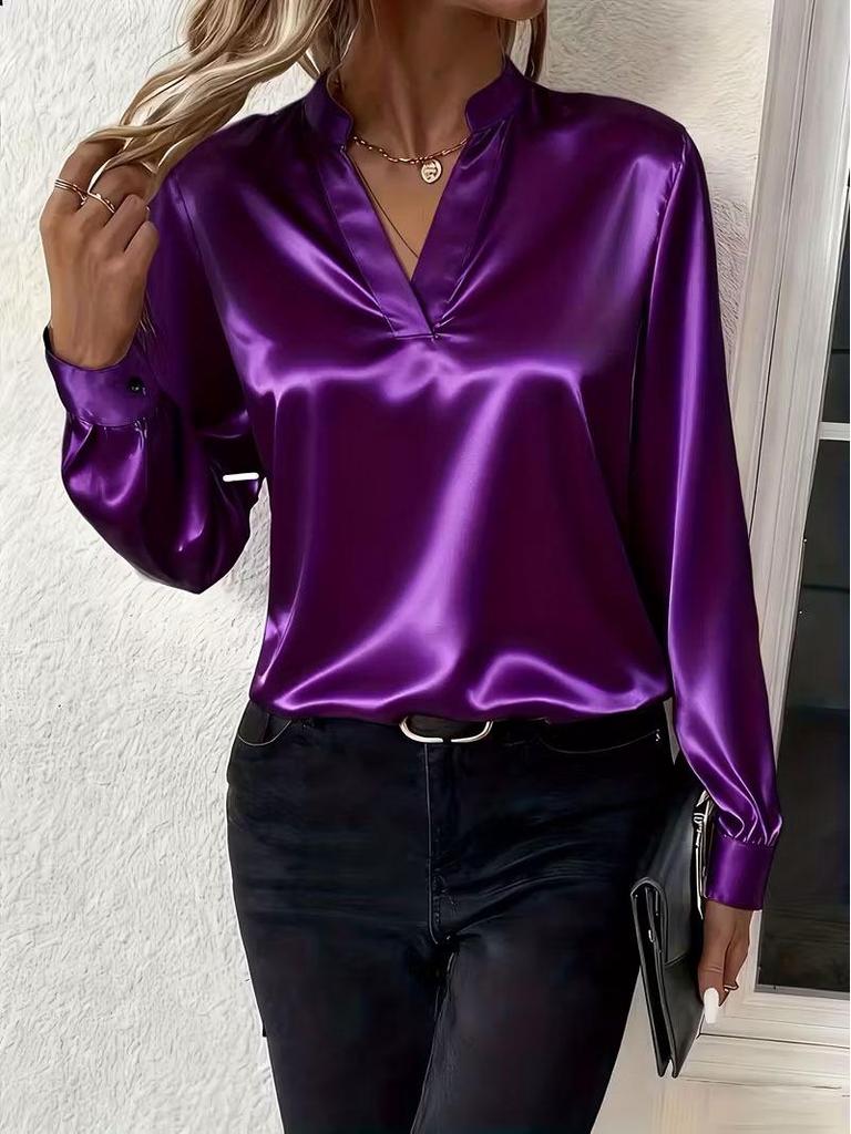 2025 Spring/Autumn Loose V-neck Shirt - Versatile, Simple, Elegant Women's Top
