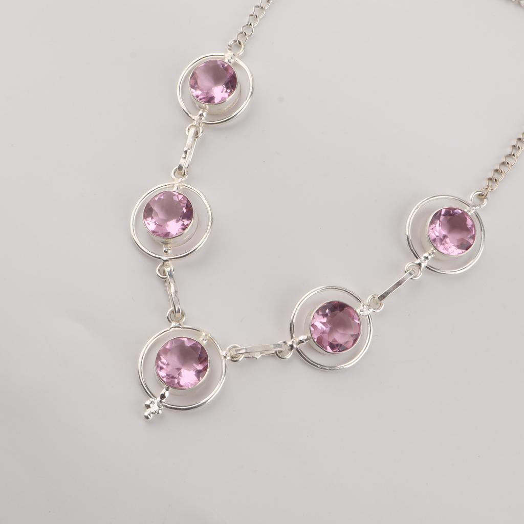 Pink Morganite Gemstone Silver Necklace, 925 Sterling Silver Women Necklace, Morganite Silver Jewelry, June Birthstone Gift RN-2-15