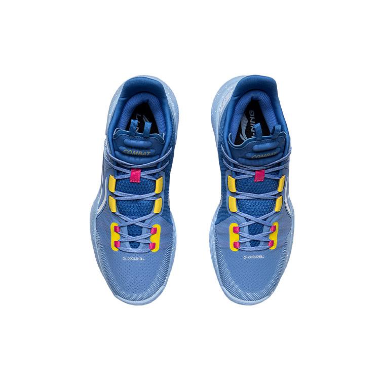 New LiNing Combat Low Slip Resistant Cushioning Wear Resistant Low Top Basketball Shoes Blue Yellow ABPR027-4