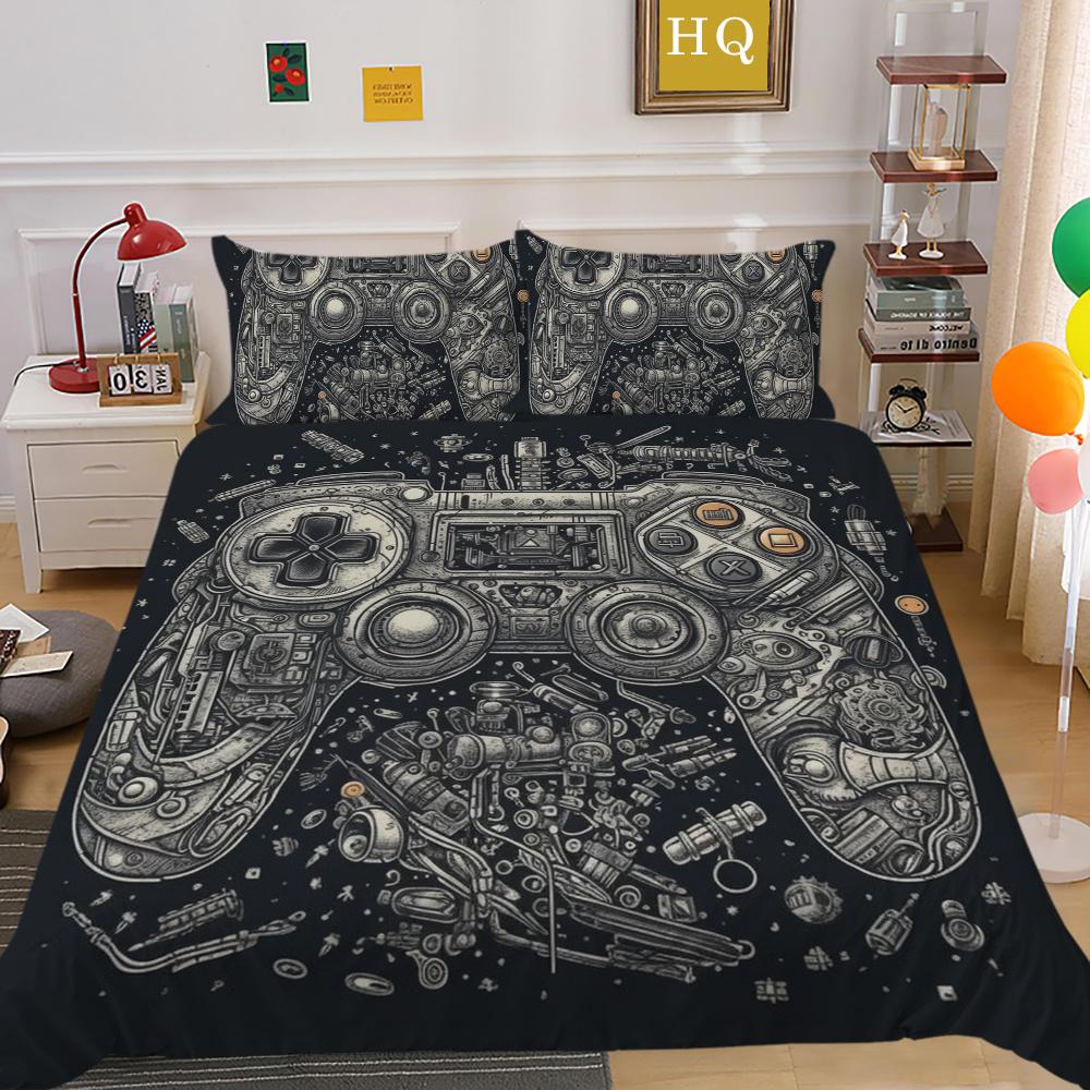 Housse de literie imprimée avec poignée de jeu de luxe, taie d'oreiller en Polyester, Style homme, vêtements de maison, housse de couette Queen Size
