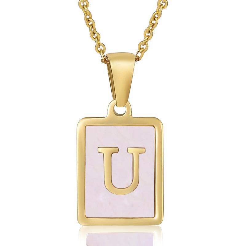 26 English Letter Necklace Women's Versatile 18K Natural Pink Shell Pendant Collarbone Chain 2026