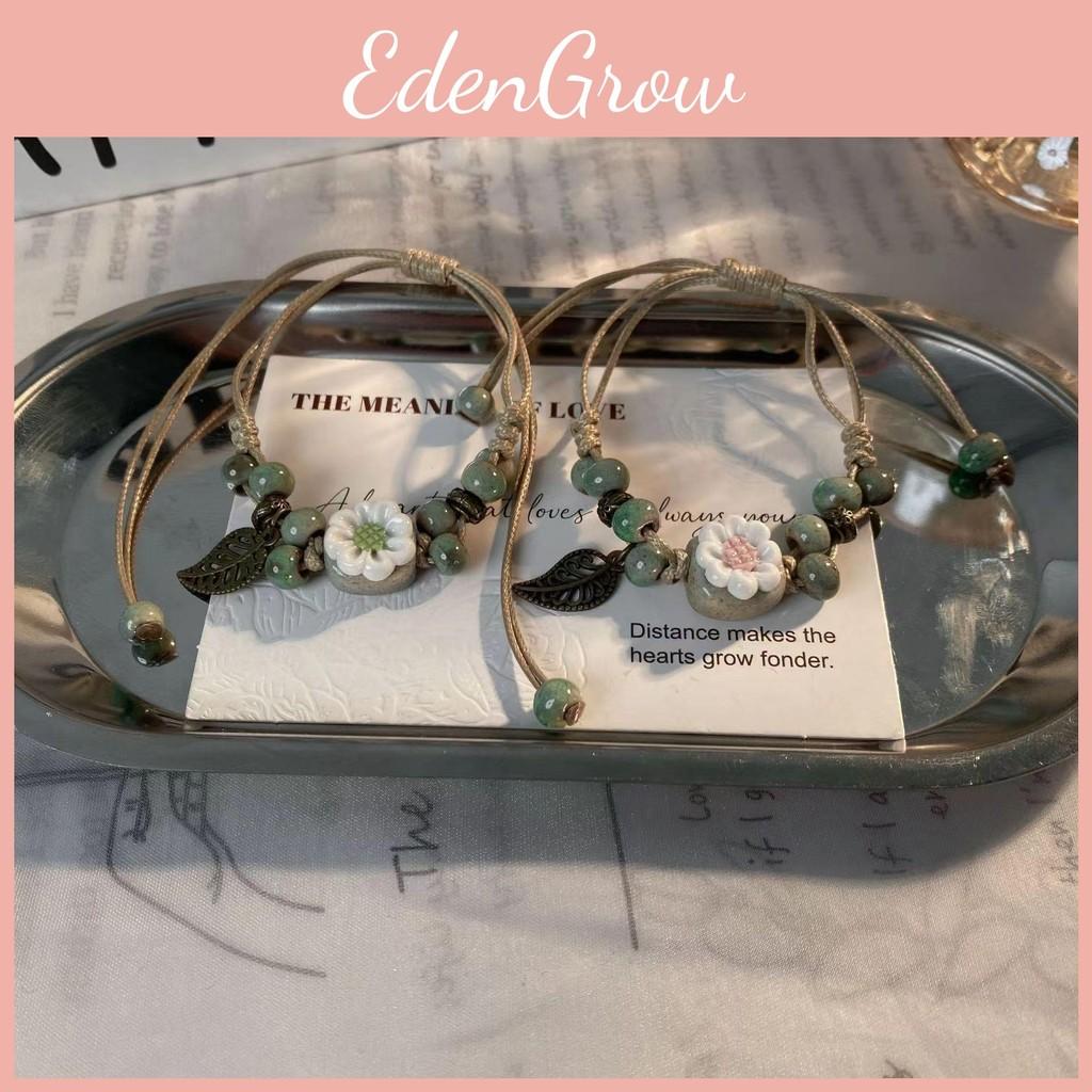 Ceramic Chic And Rope Floral Handcrafted Bracelet In Trendy Summer Aesthetic For Women