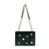 Women's Dark Green Velvet Crossbody Bag, Sunburst Stud Square Shoulder Bag with Gold Chain Strap
