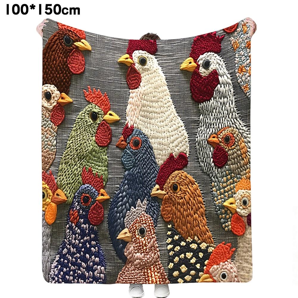 Vintage Rooster Fleece Blanket Soft Flannel Throw with Rooster All-Season Cozy Blanket Fun Chicken Head Pattern Plush Blanket