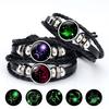 Glow In The Dark 12 Constellations Leather Rope Bracelet For Women Men Luminous Zodiac Sign Charm Bangle Punk Jewelry Gift