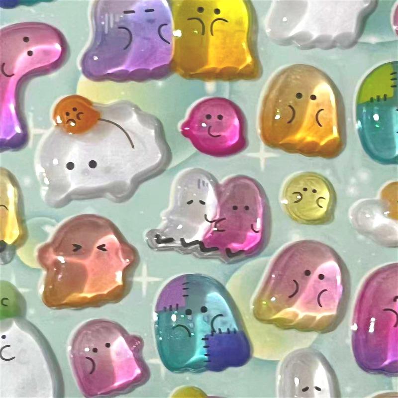 Latest Cartoon Family Ghost Adorable 3D Relief Crystal Decorative Stickers - Children's Stationery Scrapbook Creative Stickers