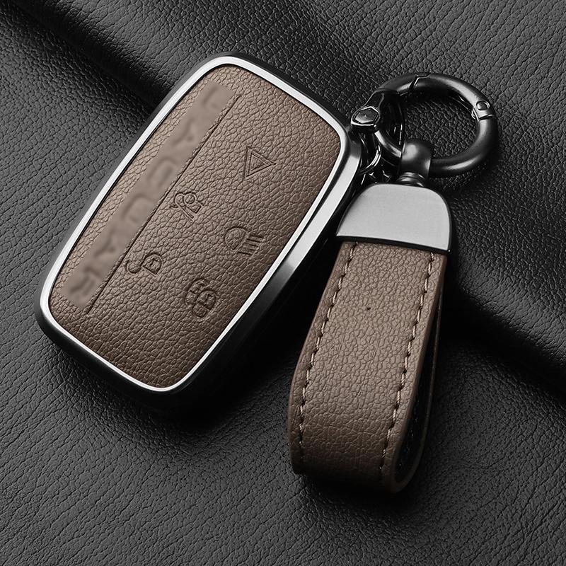 Aluminiumlegierung Ziegenleder Auto Schlüsselhülle Abdeckung für Jaguar JLR XF XJ XE XJL XFL I-PACE E-PACE F-Pace Auto Schlüsselhülle Schutz Fob