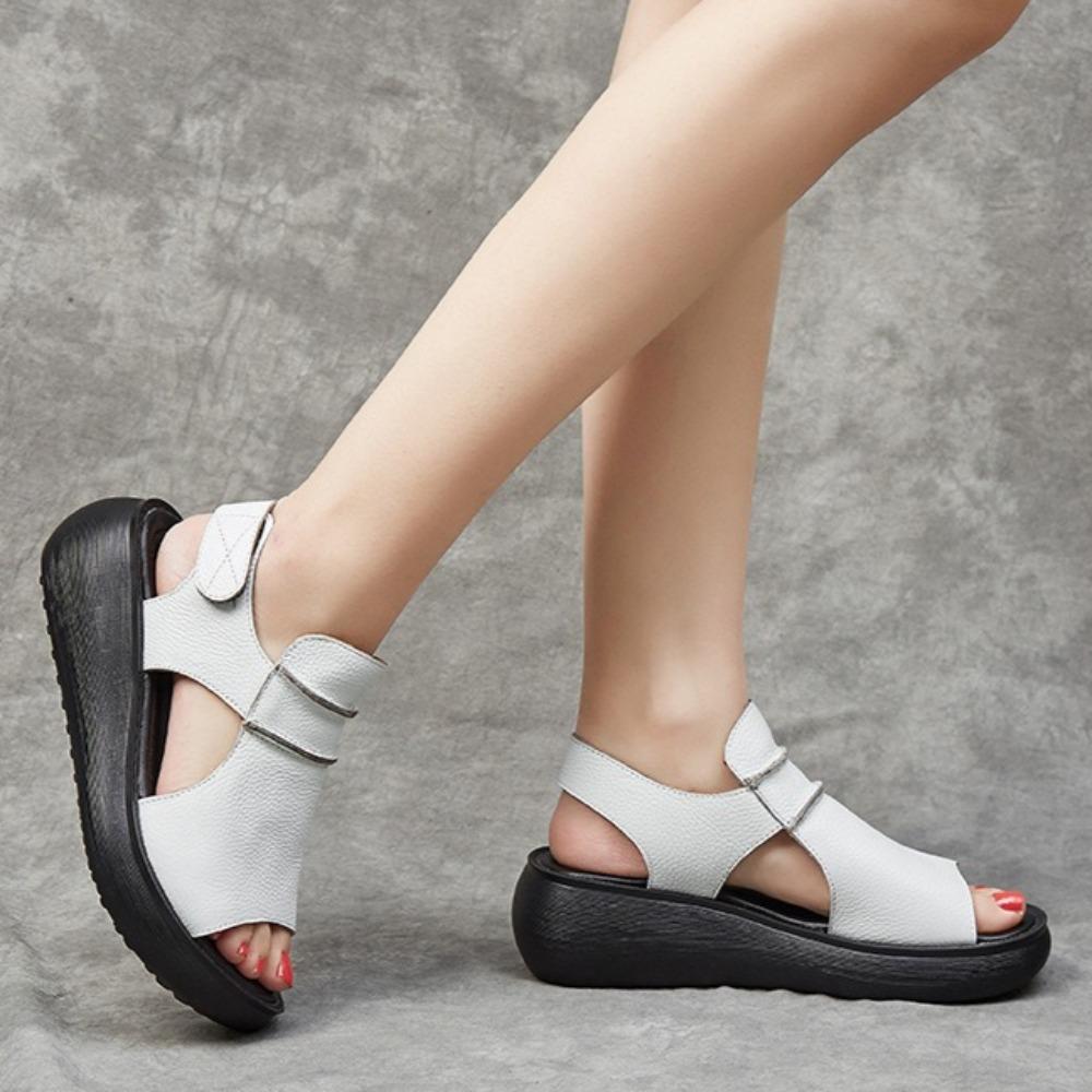 Fish Mouth Shoes Women's Beach Roman Sandals Wedge Heel Casual Women's Shoes Summer Cowhide Heightened Platform Sandals