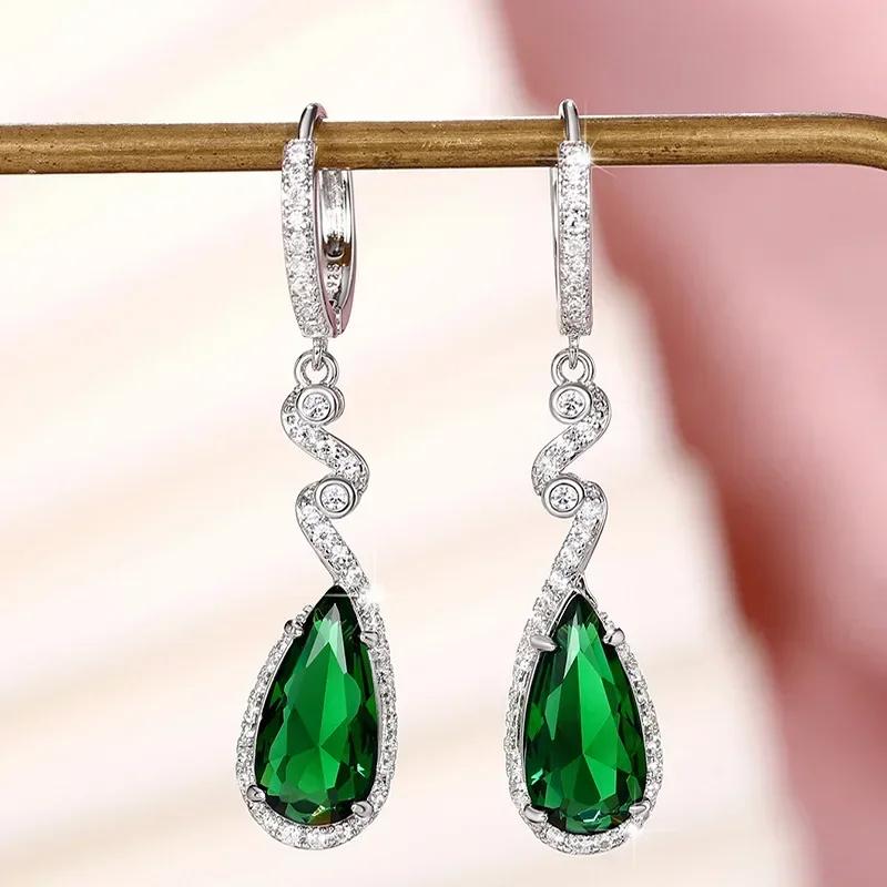 Luxury Square Green Cubic Zirconia Crystal Pendant Earrings Exquisite Fashionable  Women'S Wedding Jewelry
