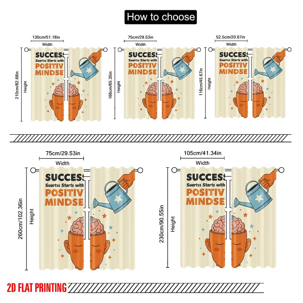 2pcs 2D Flat Printing Window Curtains Positive Mindset Brain Growth Success 100% Polyester Without Electricity Festive Curtains