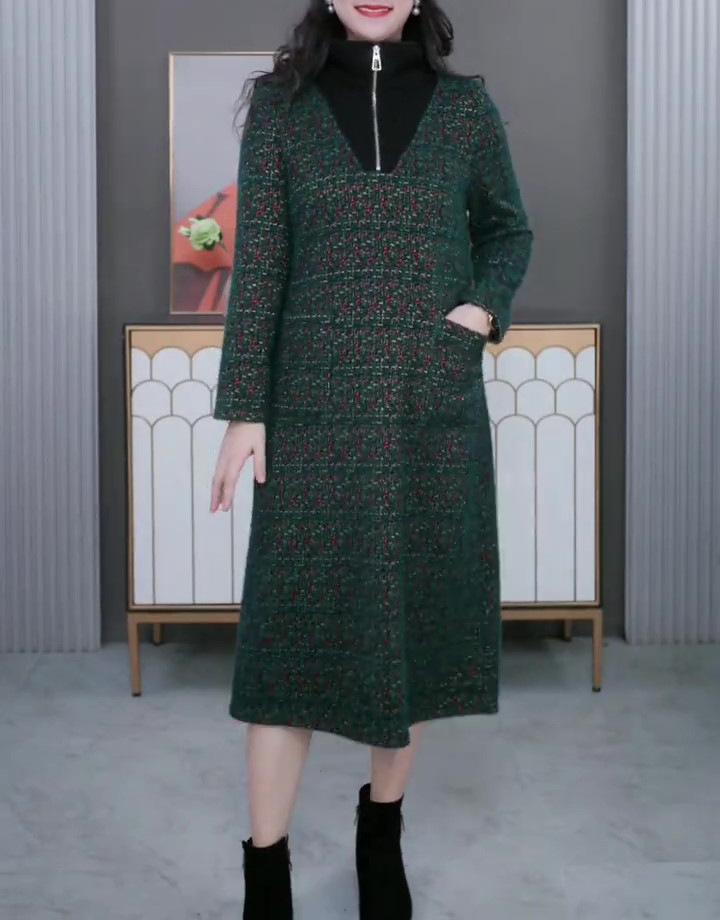 

Новое роскошное твидовое платье-слим большого размера для мам - Коллекция Осень/Зима 6XL (220-240 jin) зелёный